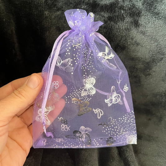 Light Purple Metallic Butterfly Organza Drawstring Bag (Approx. 5”X7”) BAG-0059