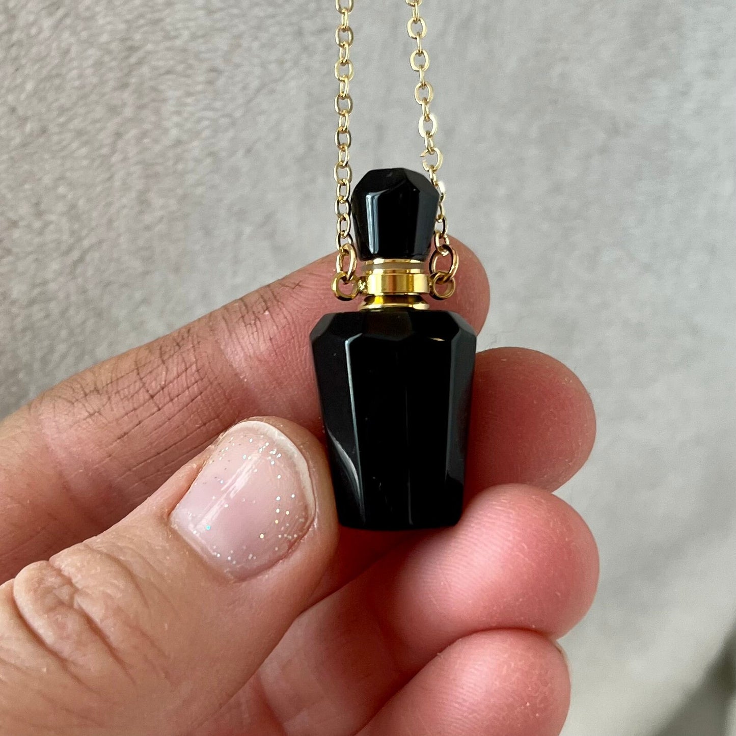 Black Obsidian Faceted Potion Bottle Necklace (with screw on cap) NCK-2649