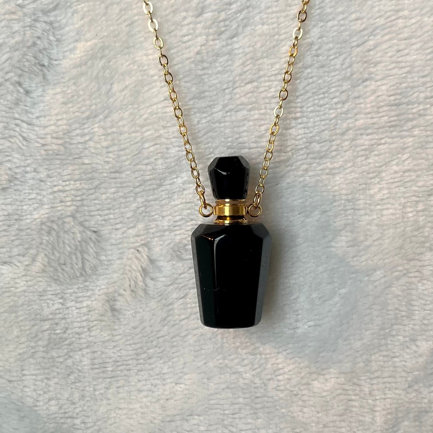 Black Obsidian Faceted Potion Bottle Necklace (with screw on cap) NCK-2649