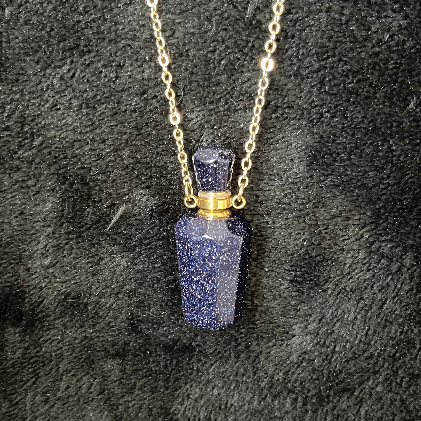 Blue Goldstone Faceted Potion Bottle Necklace (with screw on cap) NCK-2691