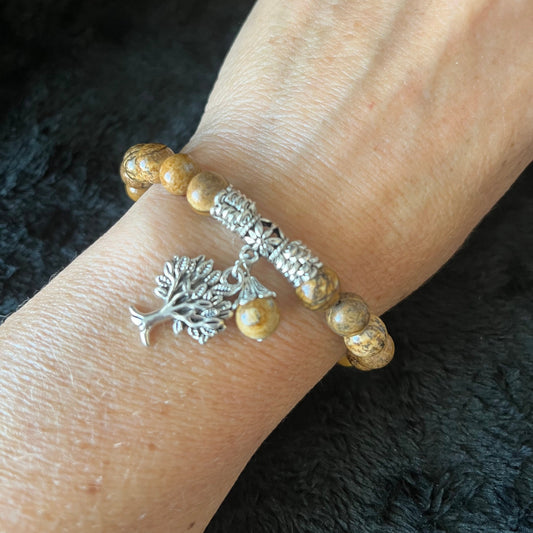 Picture Jasper Tree of Life Charm Bracelet BRC-0189