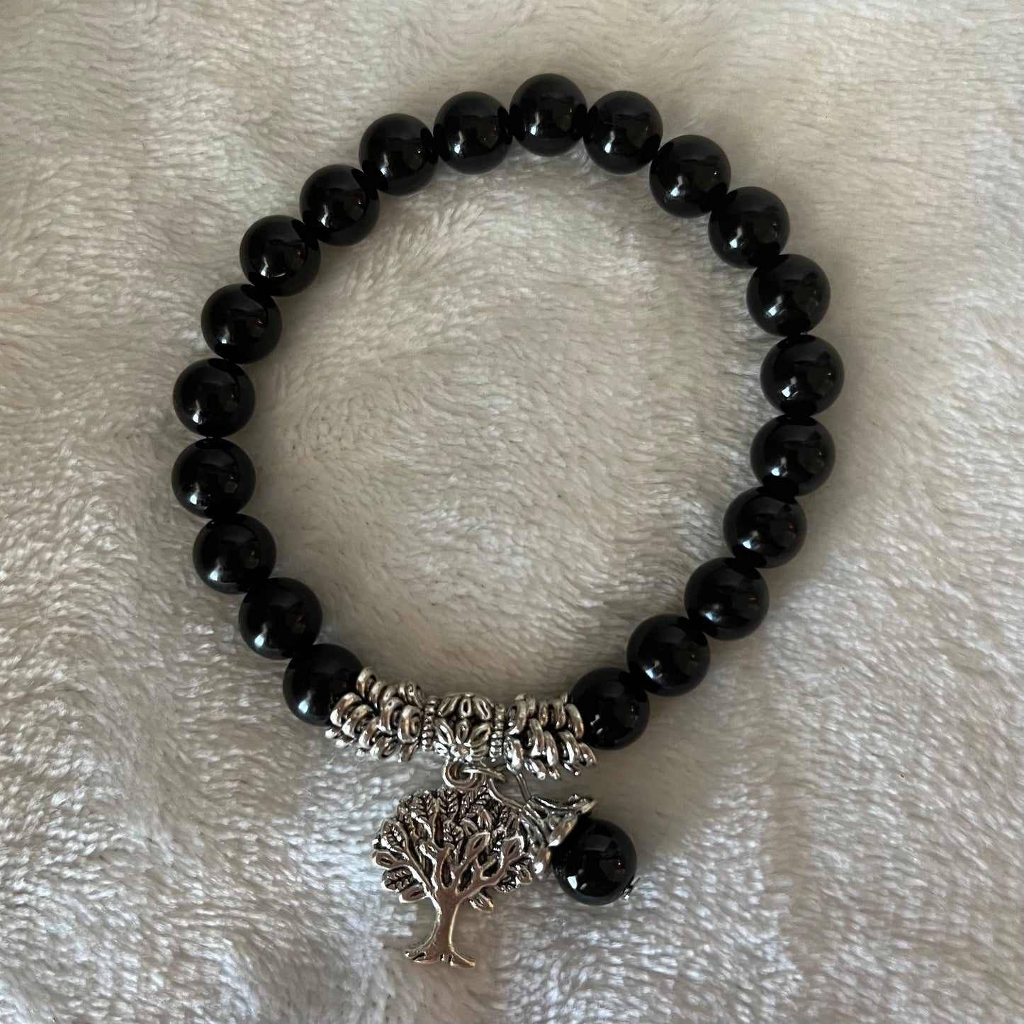 Black Obsidian Tree of Life Charm Bracelet, Beautiful BRC-0188
