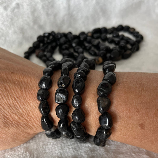 Black Tourmaline Chunky Pebble Bracelet BRC-0216