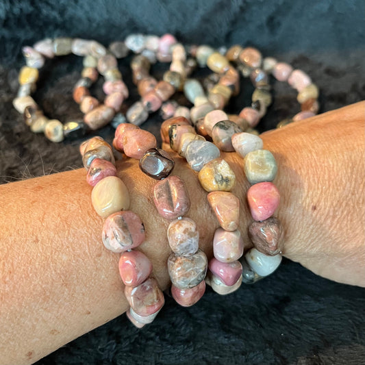Rhodonite Chunky Pebble Bracelet BRC-0207