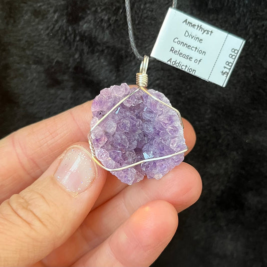 Amethyst Druzy Wire Wrapped Necklace WN-0181