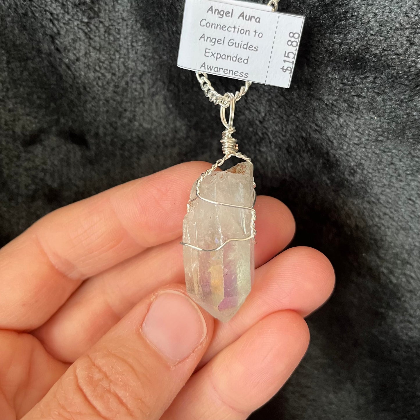 Angel Aura Quartz Point Wire Wrapped Necklace WN-0067