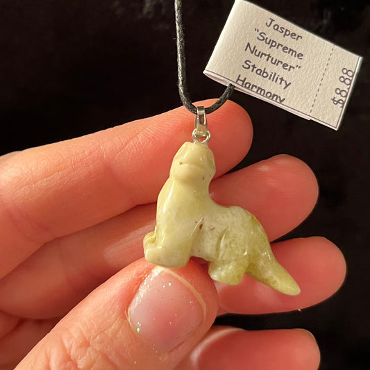 Green Jasper Brontosaurus Dinosaur Necklace WN-0162