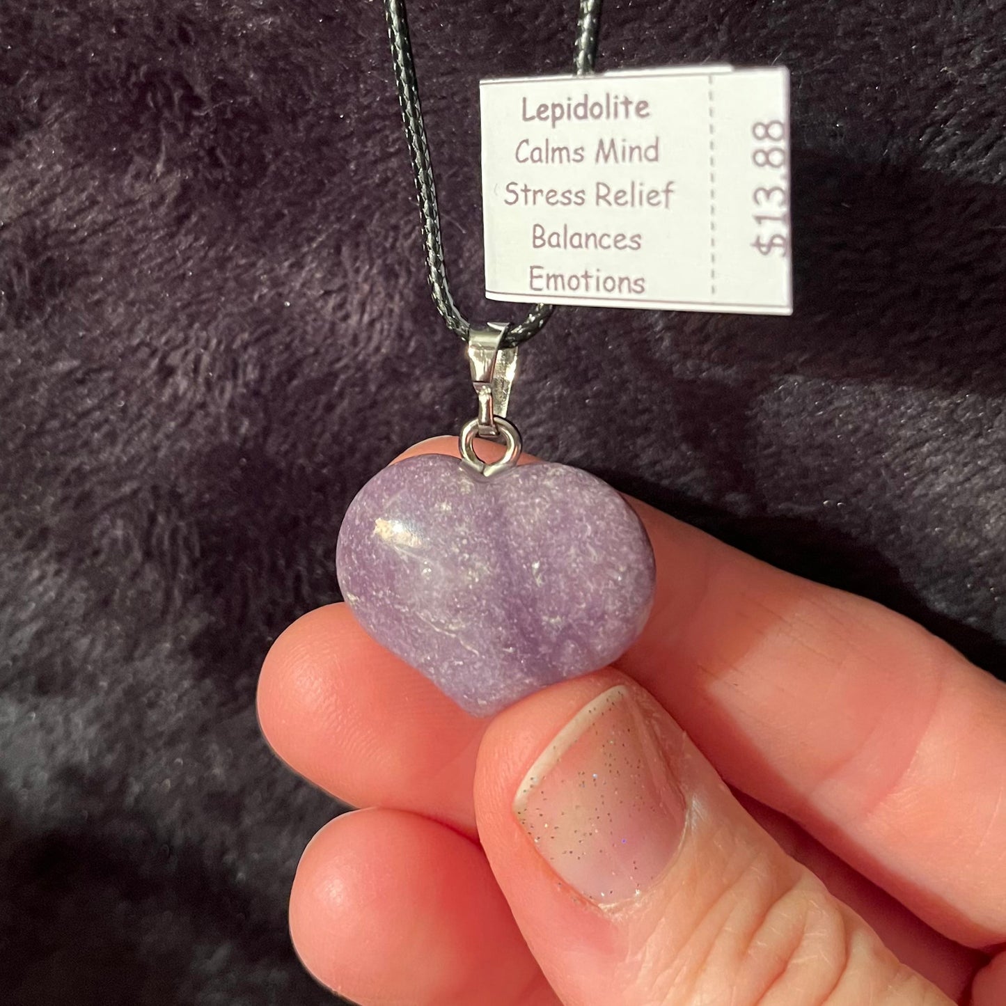 Lepidolite Puffy Heart Necklace WN-0263