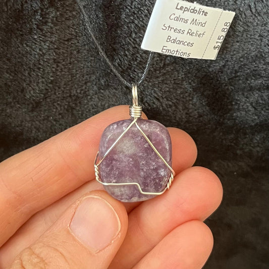 Lepidolite Wire Wrapped Necklace WN-0089