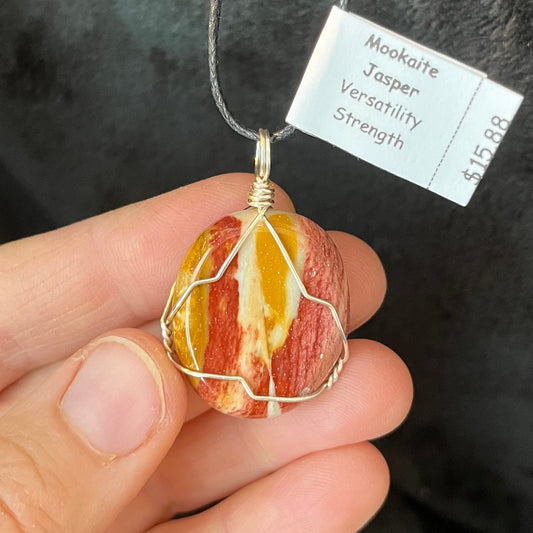 Mookaite Jasper Disk Wire Wrapped Necklace WN-0197