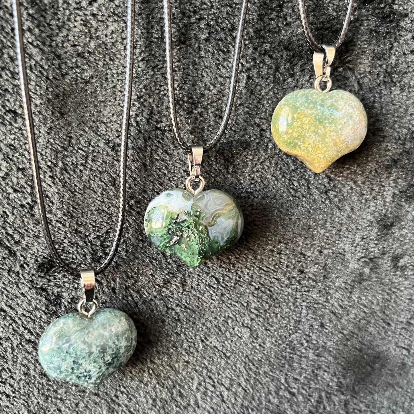 Moss Agate Puffy Heart Necklace WN-0255