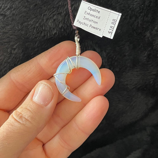 Opalite Crescent Moon Wire Wrapped Necklace WN-0134