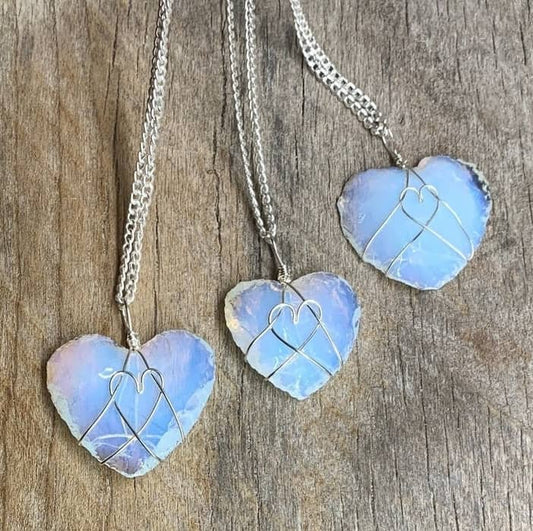 Opalite Heart, Hand Made, Wire Wrapped Necklace WN-0004