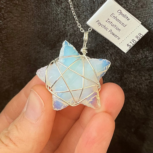 Opalite Knapped Star Wire Wrapped Necklace WN-0129