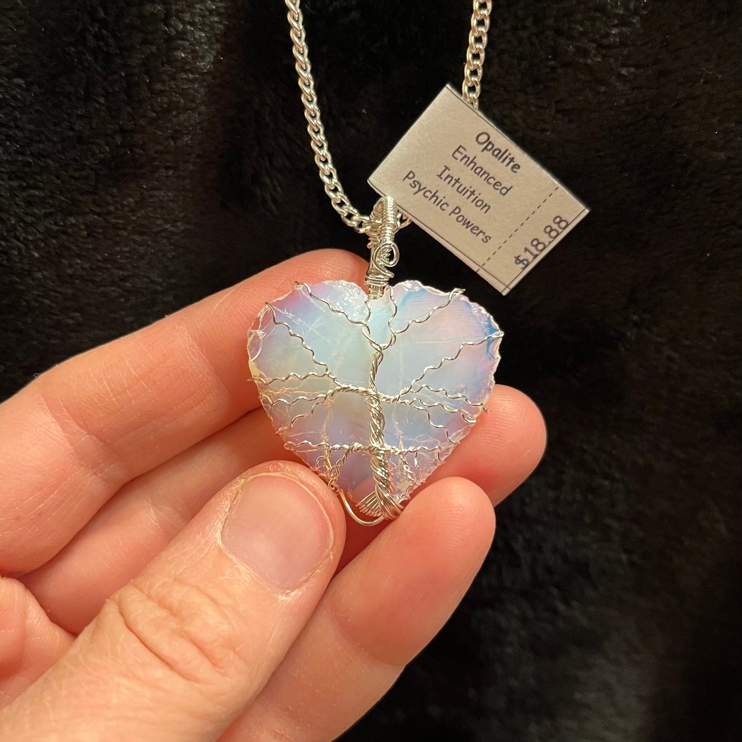 Opalite Knapped Heart, Tree of Life Wire Wrapped Necklace WN-0083