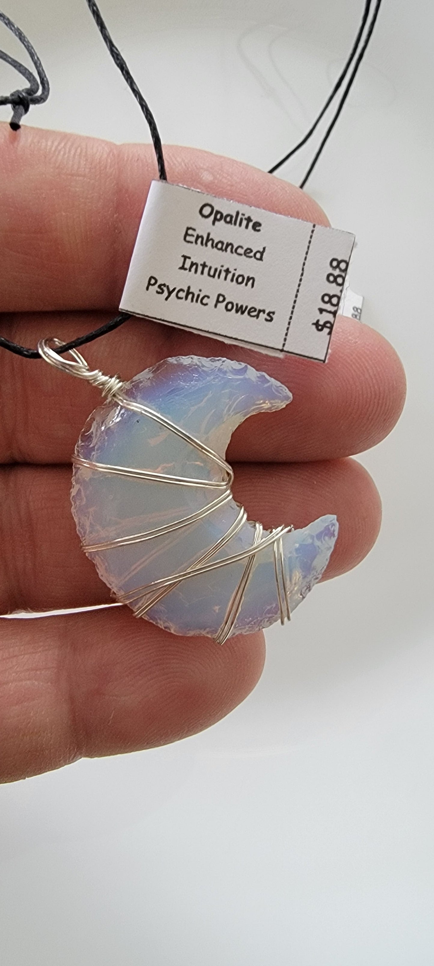 Opalite Knapped Moon, Hand Made, Wire Wrapped Necklace WN-0006