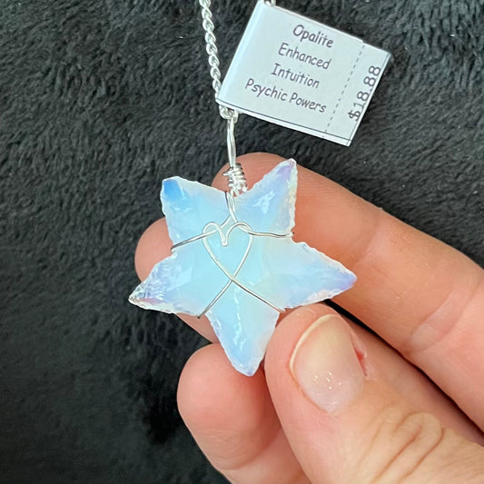 Opalite Knapped Star Wire Wrapped Necklace WN-0276