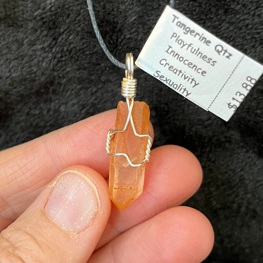 Tangerine Quartz Wire Wrapped Necklace WN-0179