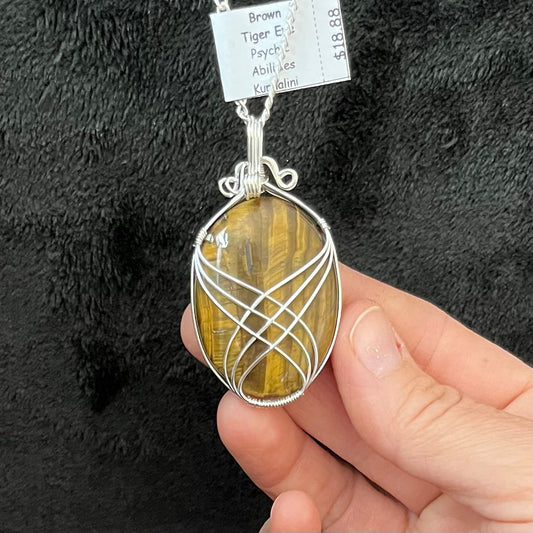 Tiger Eye Fancy Wrap Wire Wrapped Necklace WN-0275