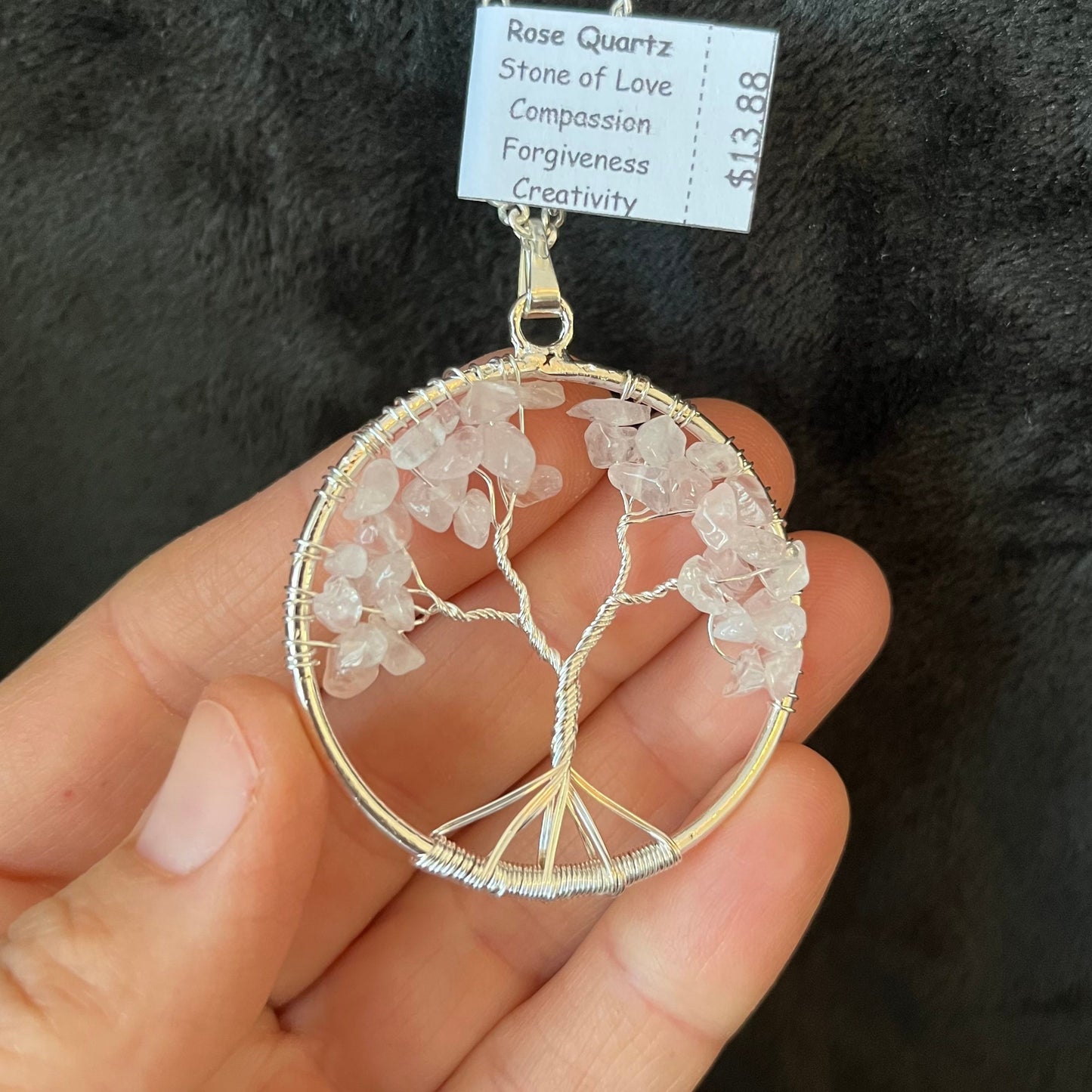 Rose Quartz, Tree of Life Wire Wrapped Necklace , with 22” chain, 1118