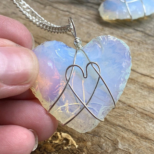 Opalite Wire Wrapped Necklace 1200 Heart, Hand-made