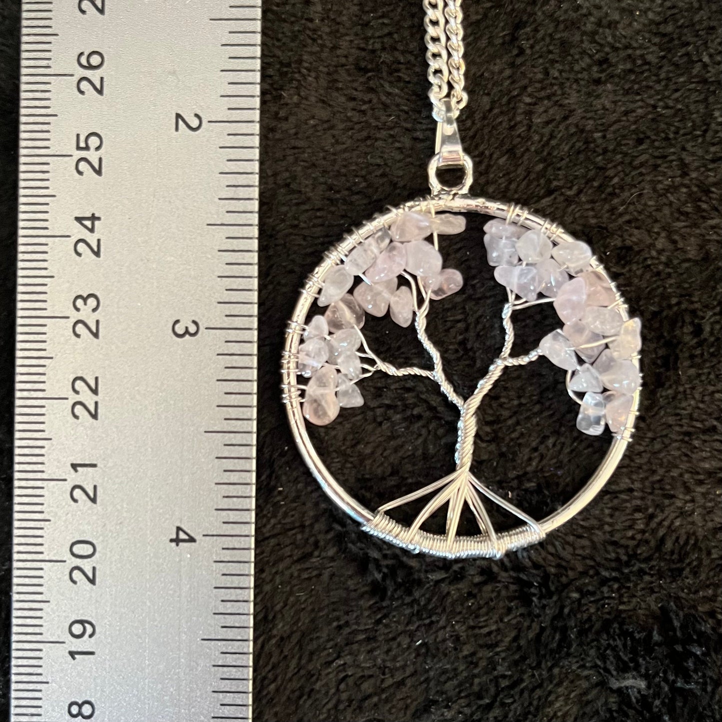 Rose Quartz, Tree of Life Wire Wrapped Necklace , with 22” chain, 1118