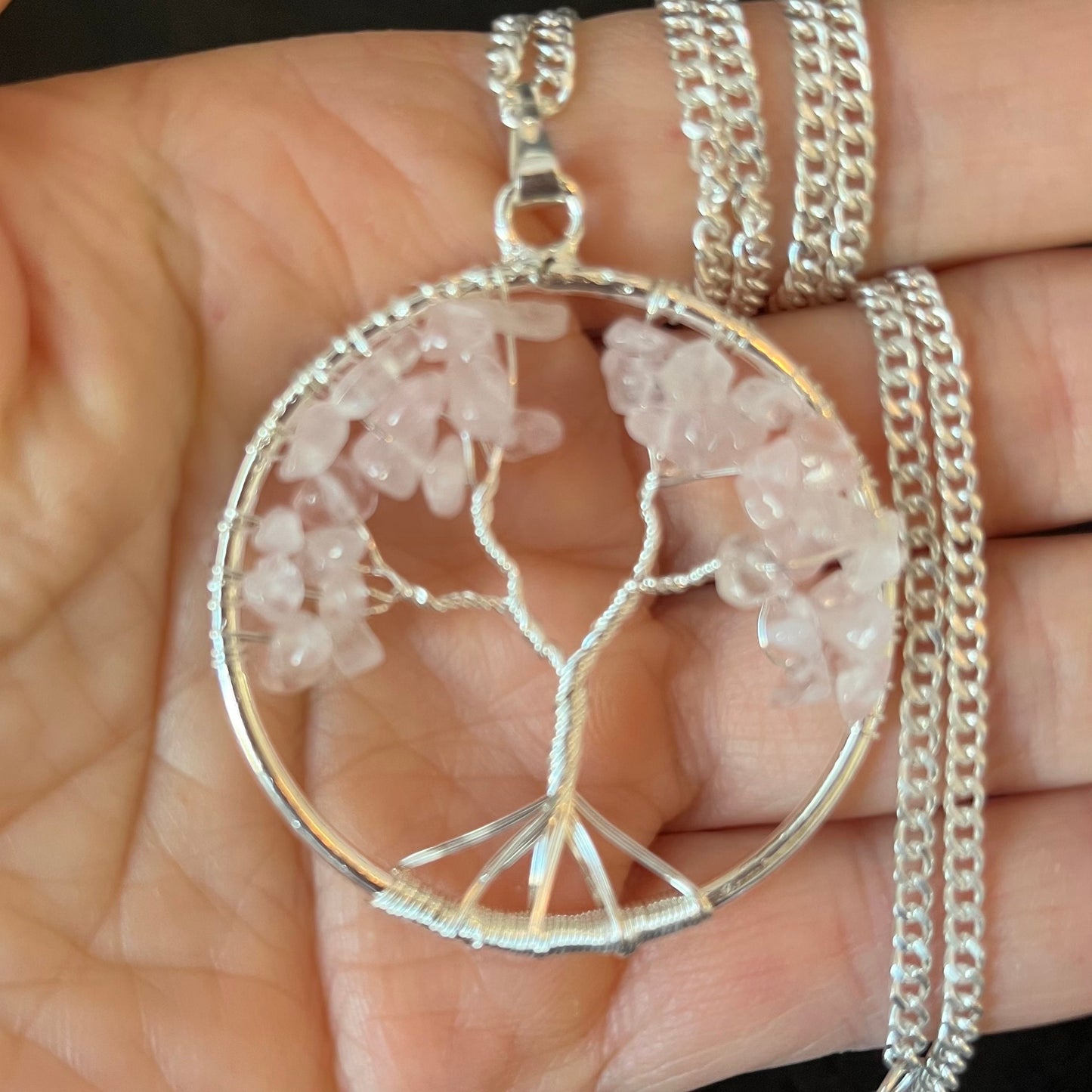 Rose Quartz, Tree of Life Wire Wrapped Necklace , with 22” chain, 1118