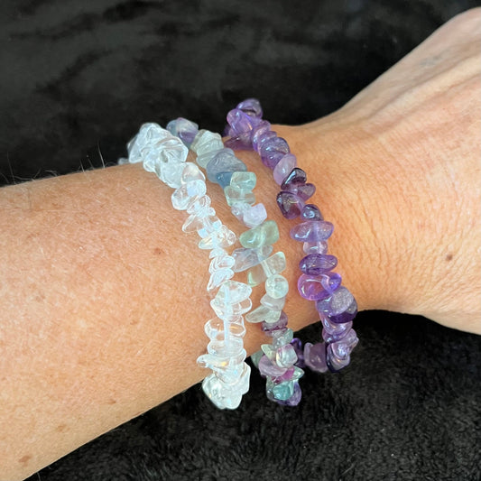 Consciousness 3-Piece Bracelet Set, Amethyst, Fluorite and Quartz BRC-0083