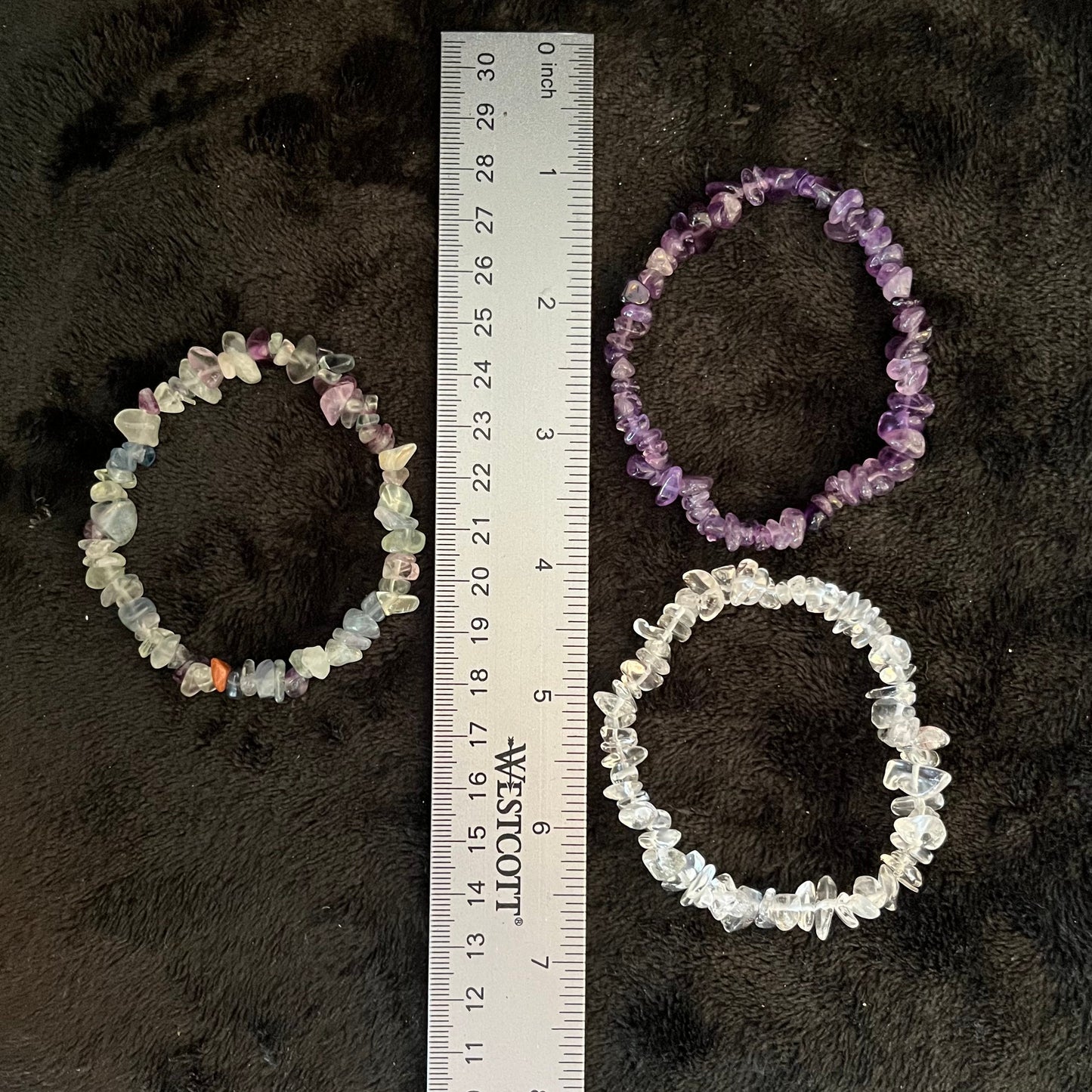 Consciousness 3-Piece Bracelet Set, Amethyst, Fluorite and Quartz 1213