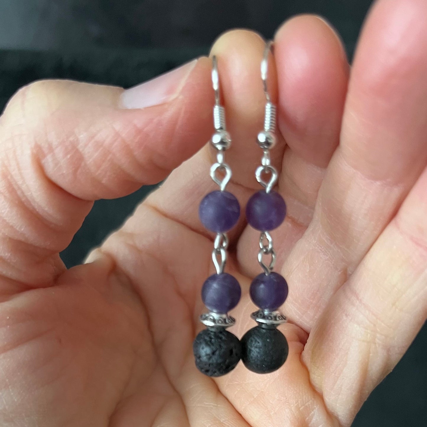 Amethyst Lava Dangle Earrings EAR-0005