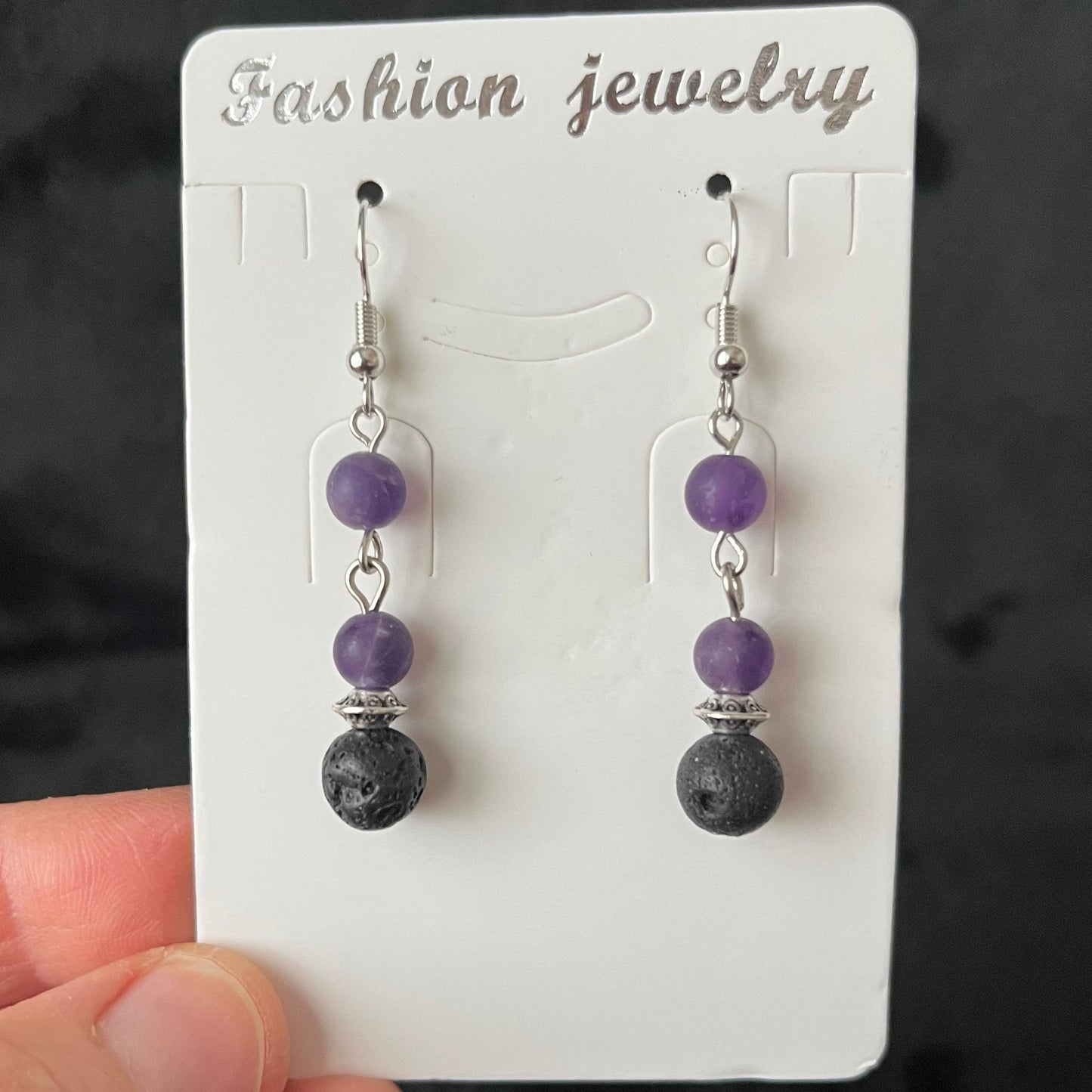 Amethyst Lava Dangle Earrings EAR-0005