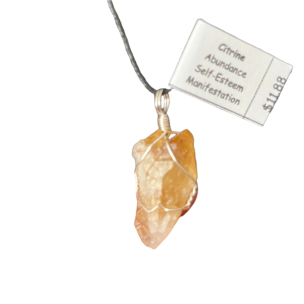 Citrine Point Wire Wrapped Necklace, Handmade NCK-2793