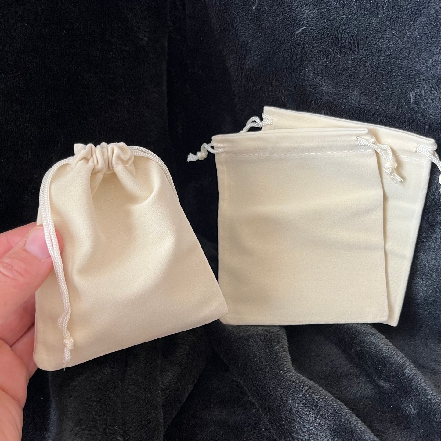 Creamy White Velvet Drawstring Bag (Approx. 4” x 5") BAG-0164