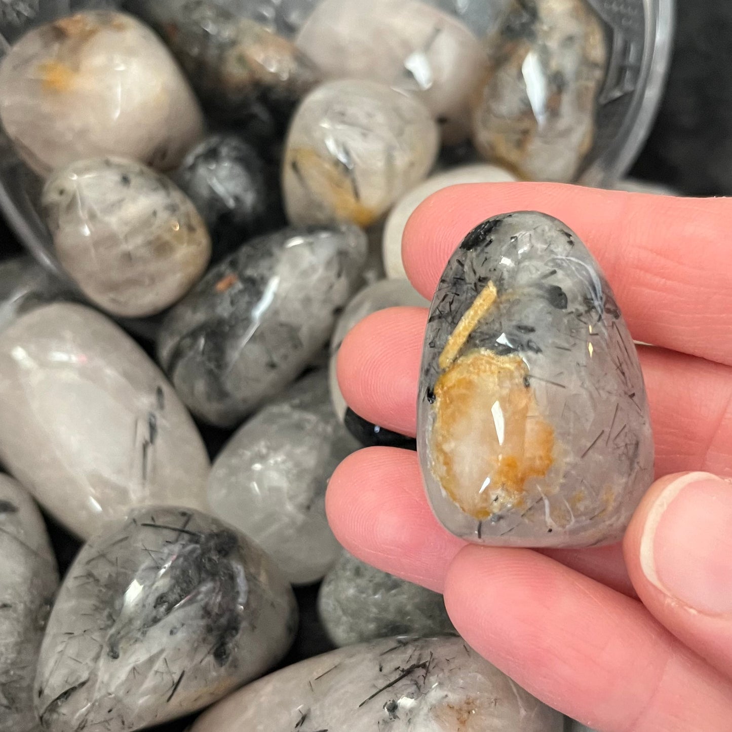 Tourmalinated Quartz Tumbled Stone, 1 Pound Bag WT-0141-B