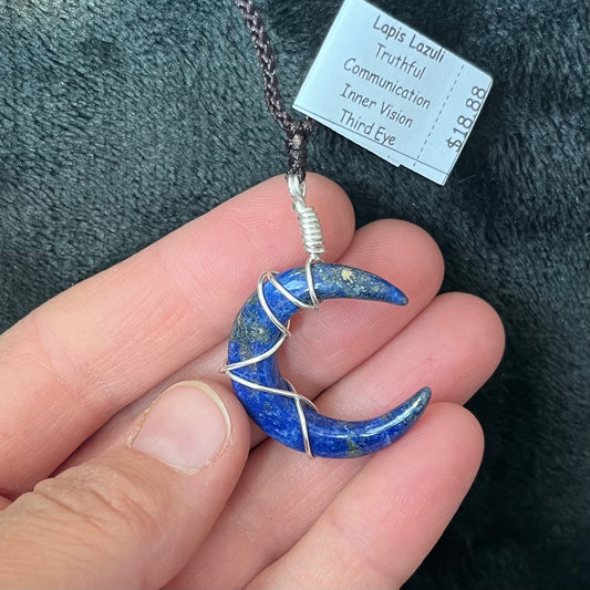 Lapis Lazuli Crescent Moon Wire Wrapped Necklace 1101