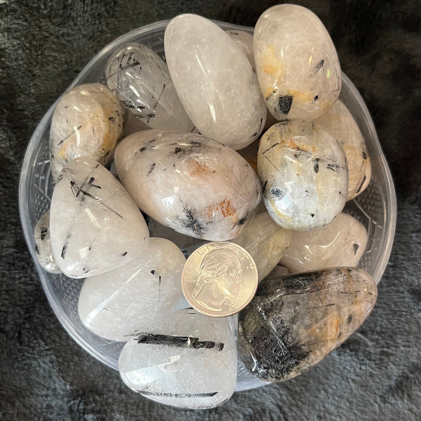 Tourmalinated Quartz Tumbled Stone, 1 Pound Bag WT-0141-B