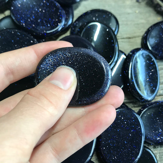 Blue Goldstone Worry Stone (Approx1/3/4" x 1 1/3")  Polished Stone for Wire Wrapping or Crystal Grid Supply 1381