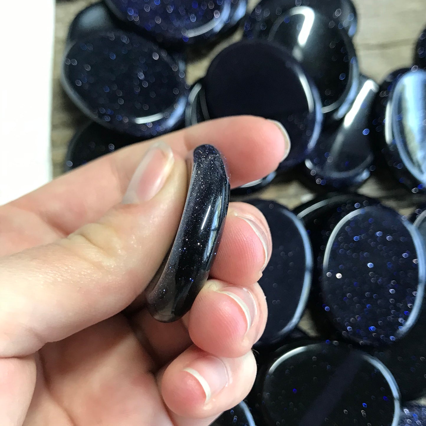 Blue Goldstone Worry Stone (Approx1/3/4" x 1 1/3")  Polished Stone for Wire Wrapping or Crystal Grid Supply 1381