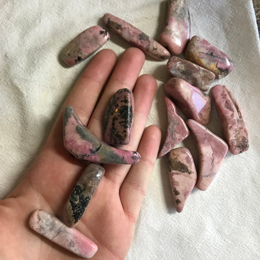 Rhodonite, Tumbled Stone (Approx 1 2/3"long) for Wire Wrapping or Crystal Grid Supply 0658