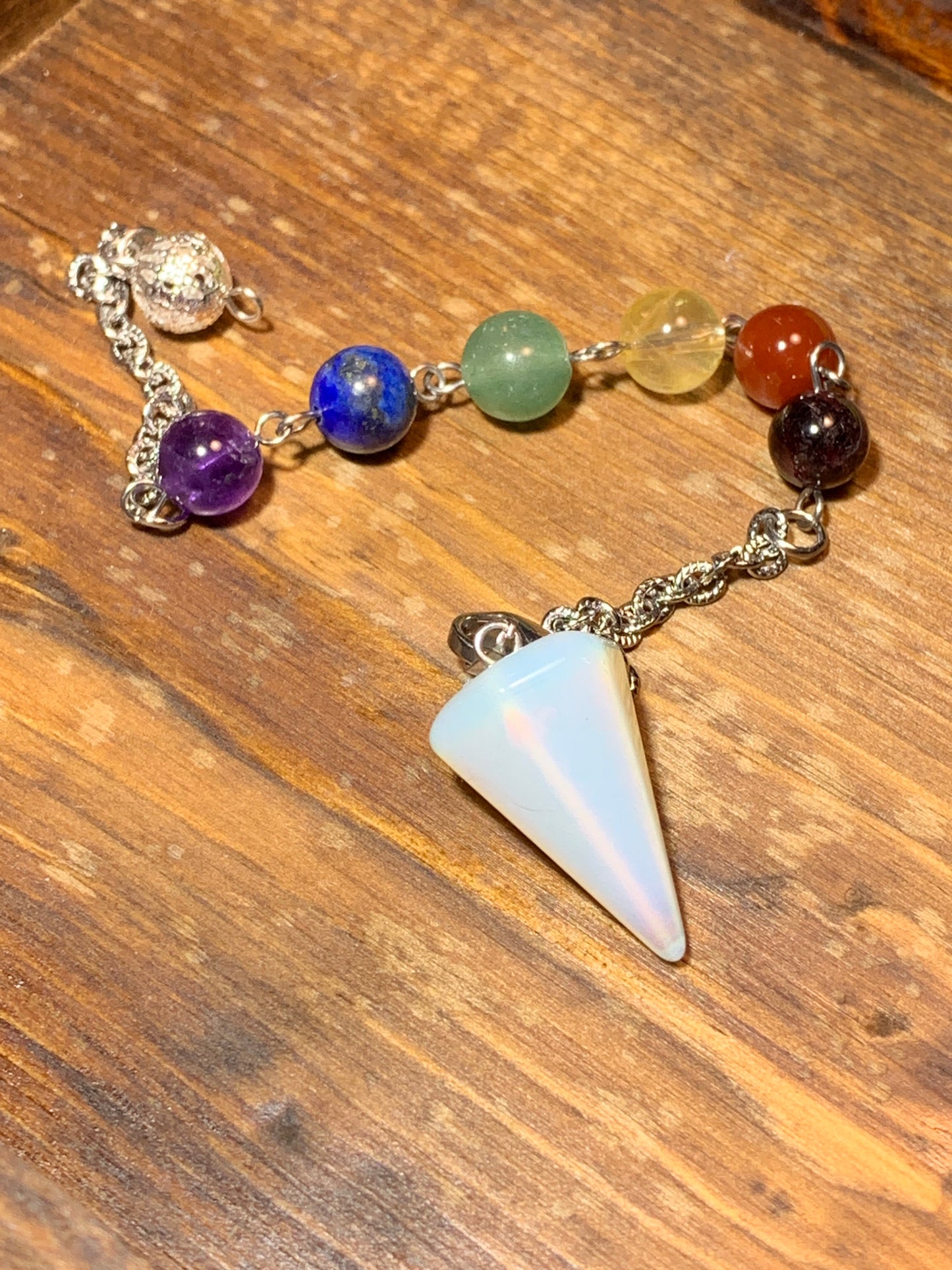 Opalite Pendulum, Chakra Beads, Beautiful PND-0002