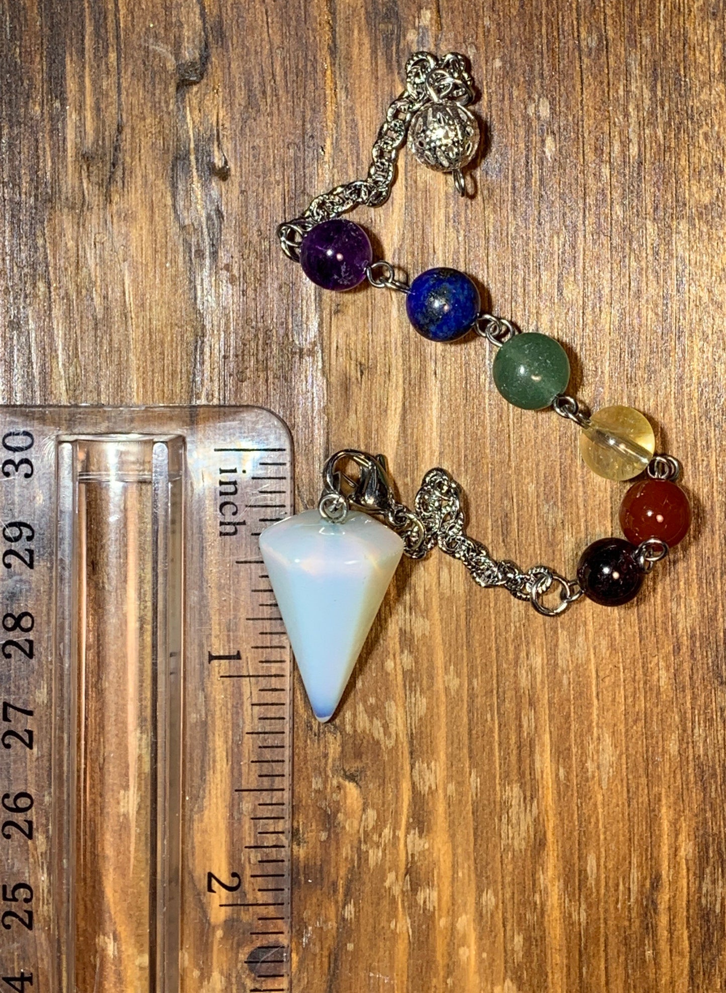 Opalite Pendulum, Chakra Beads, Beautiful PND-0002