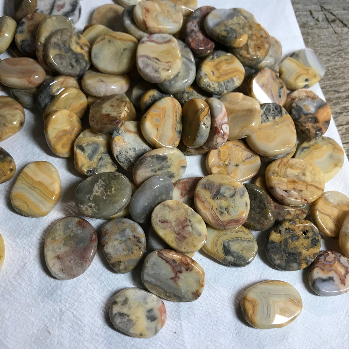 Yellow Crazy Lace Agate Tumbled Polished disk Tab (Approx. 3/4" - 1") Polished Stone for Crystal Grid, Wire Wrapping or Craft Supply BIN-0676