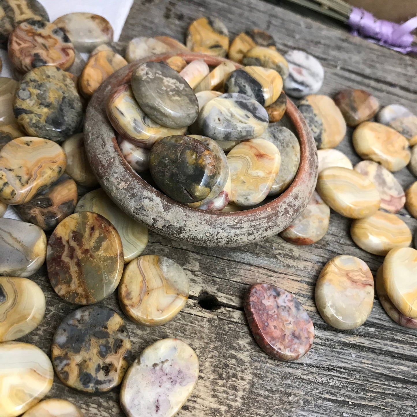 Yellow Crazy Lace Agate Tumbled Polished disk Tab (Approx. 3/4" - 1") Polished Stone for Crystal Grid, Wire Wrapping or Craft Supply BIN-0676