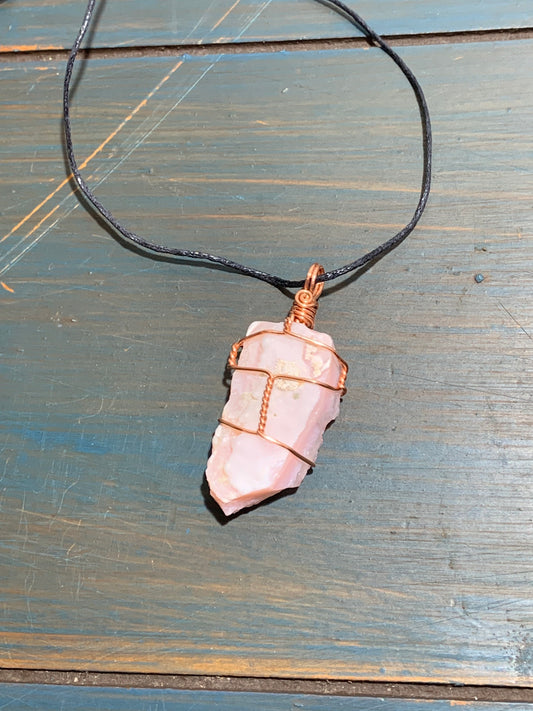 Pink Opal Necklace, Wire Wrapped.   HOT-0068