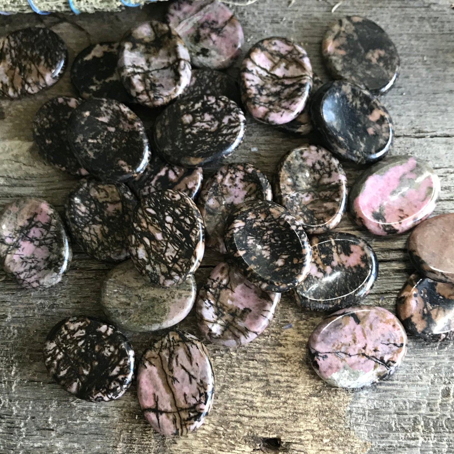 Rhodonite Worry Stone (Approx. 1 3/4" x 1 3/8")  Polished Stone of Compassion, Wire Wrapping or Crystal Grid Supply 1393