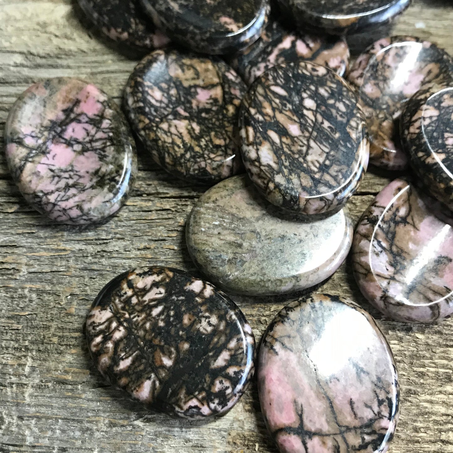 Rhodonite Worry Stone (Approx. 1 3/4" x 1 3/8")  Polished Stone of Compassion, Wire Wrapping or Crystal Grid Supply 1393