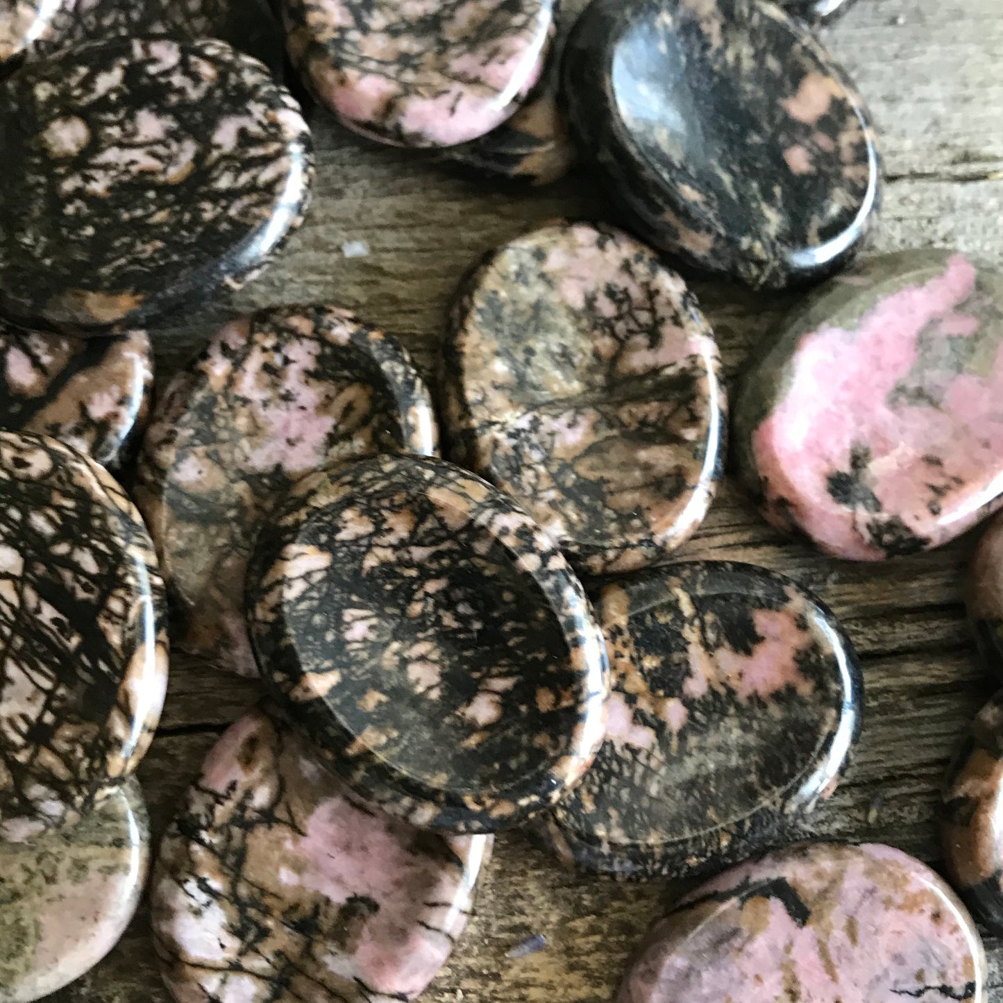 Rhodonite Worry Stone (Approx. 1 3/4" x 1 3/8")  Polished Stone of Compassion, Wire Wrapping or Crystal Grid Supply 1393