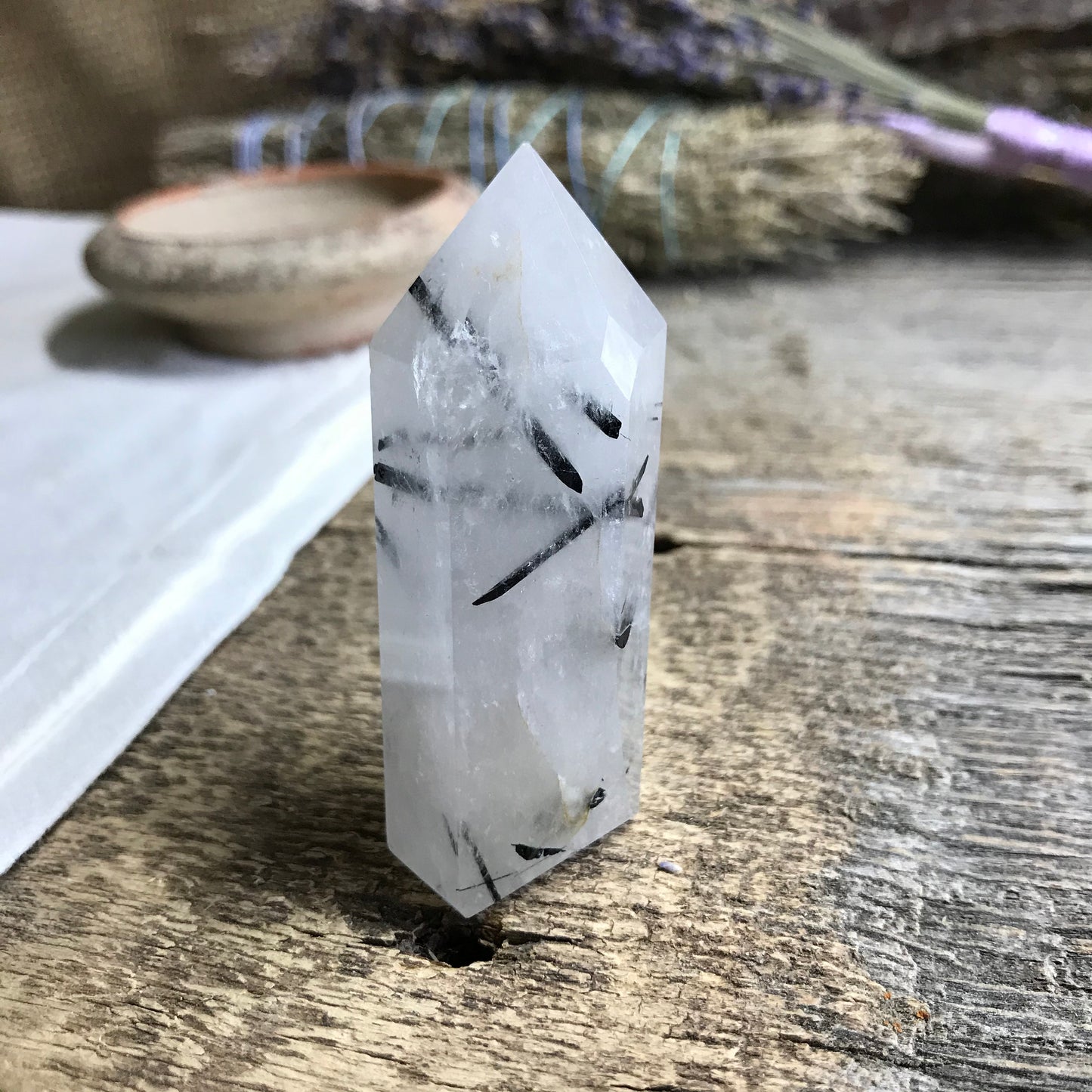 Tourmalinated Quartz Obelisk, (Approx. 3" - 4")  Tourmalinated Quartz Crystal, Healing Stone for Crystal Grid Making 0905