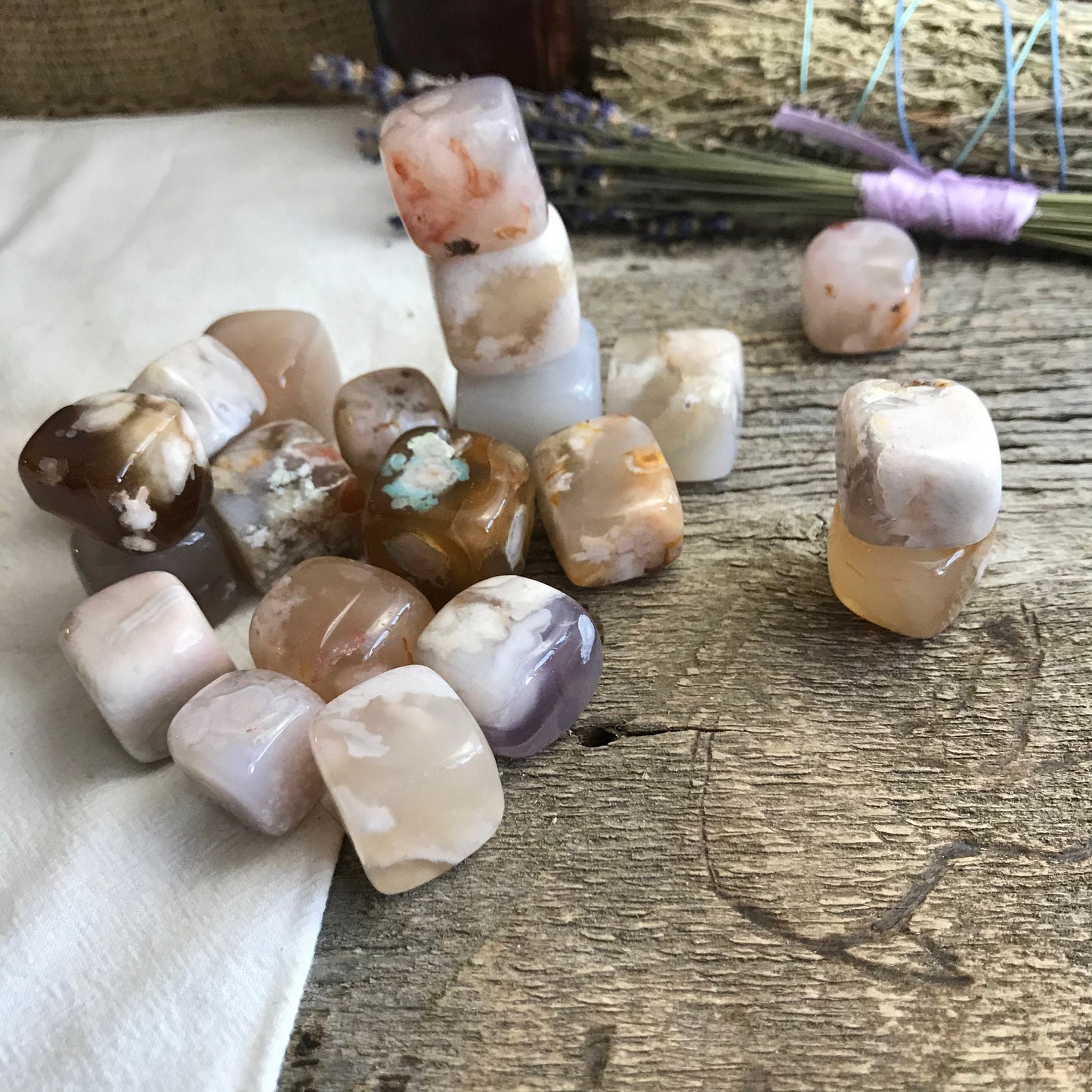 Polished Flower Agate BIN-1488 Cherry Blossom Agate, Tumbled Stone (Approx. 3/4-1") for Wire Wrapping or Crystal Grid Supply