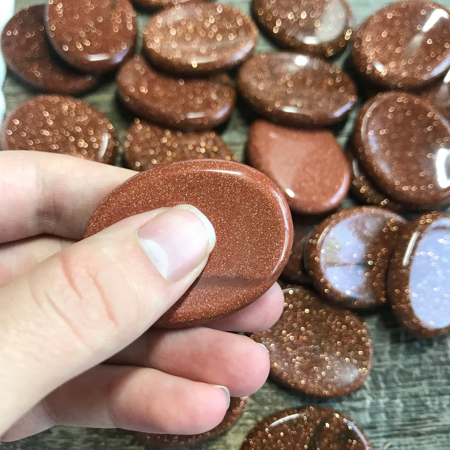 Goldstone Worry Stone (Approx. 1 3/8 ' x 1 3/4")  Polished Stone for Wire Wrapping or Crystal Grid Supply 1382